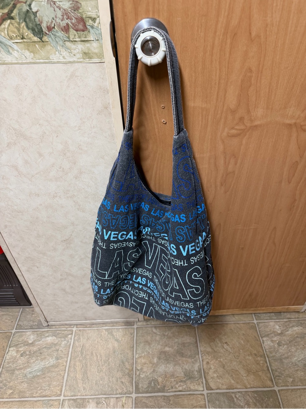 Las Vegas Graphic Cotton Tote Bag in Blue and Black